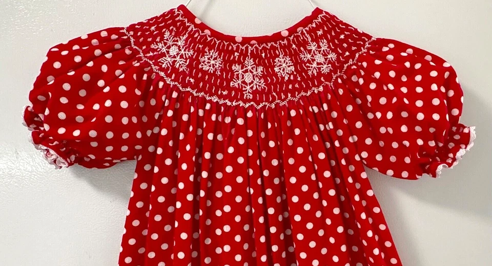 Vestido Helene's Closet NAVIDAD Calado Copos de Nieve Rojo Lunares Talla 5 Bishop Foto 2 de 4