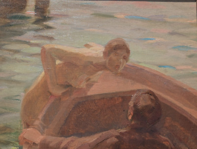 Umkreis Anders Zorn, Ins rettende Boot, Akt, Schwimmen, Öl auf Leinen, um 1920,