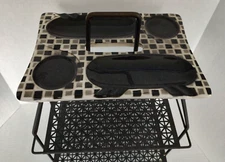 Vintage 1950s Smoking Stand Drink Holder Ashtray Magazine Rack Black Gray White