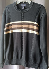Dockers Sweater Heavyweight Black w/Brown  Cream Strips Long Sleeve Men's Large