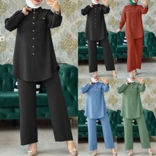 New Muslim Women Shirt Long Pants Long Sleeved Fashion Casual Set Spring Summer