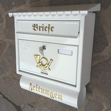 Großer Briefkasten / Postkasten in Weiß + Zeitungsfach Katalogeinwurf Nostalgie