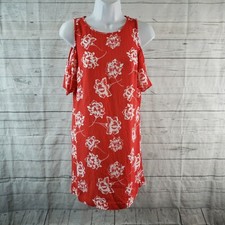Ann Taylor LOFT Womens Dress Sz 00 Red White Floral Cold Shoulder Short Sleeve