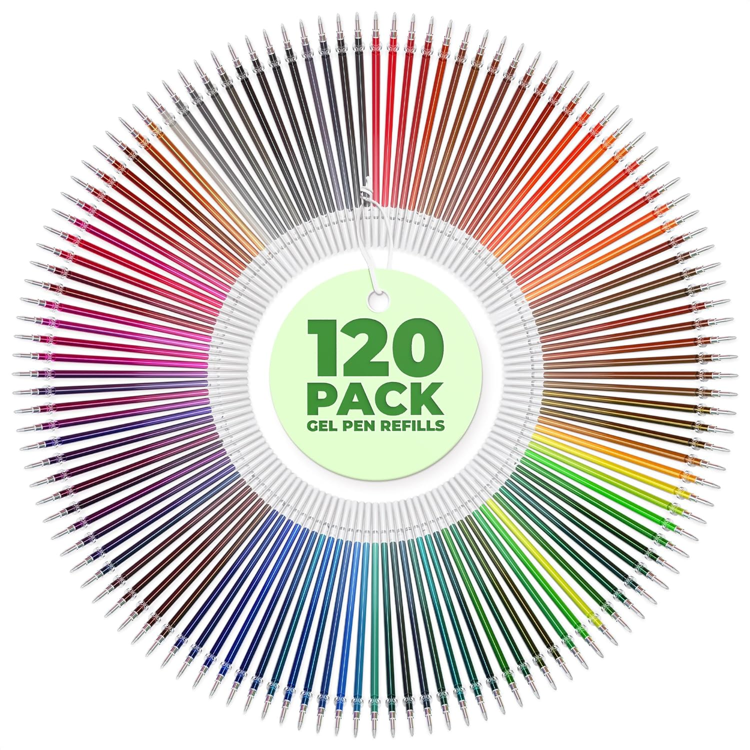 120Pcs Glitter & Metallic Gel Pen Refills for Coloring and Art