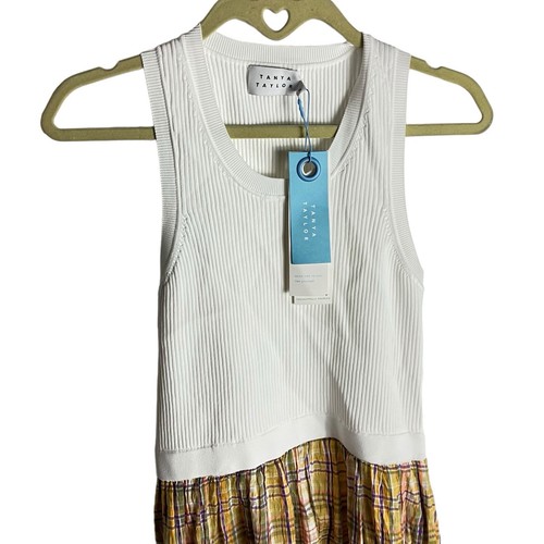 Tanya Taylor Dress WMNS XL Yelllow Camilla Midi Seersucker Open Back Ribbed Fall - Picture 2 of 7