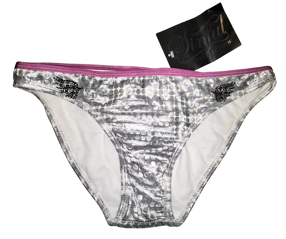 Bikini para mujer Sinful by Affliction "Legendary" estrás metálico plateado nuevo con etiquetas Foto 4 de 4