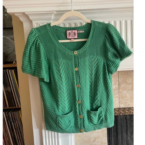 Juicy Couture Green Knit Puff Sleeve Cardigan L Button