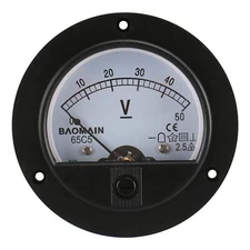 DC 50V Analog Voltmeter 65C5 Gauge Round Panel Class 2.5 Voltage Measurement