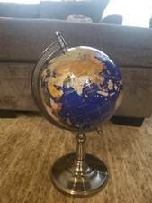 Blue Lapis 17" Tall World Globe. Precious Gemstones with Stand. 9" Globe. K2