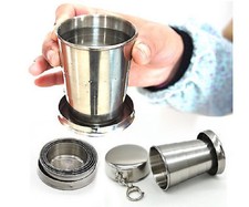 Travel Stainless Steel Portable Outdoor Collapsible Cup Mug Survival Cmping 8oz