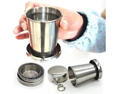 Travel Stainless Steel Portable Outdoor Collapsible Cup Mug Survival Cmping 8oz
