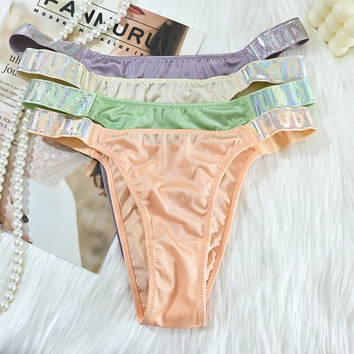 4 Packs Lot Sexy Womens High Leg Thongs Satin Panties Bikinis Briefs Underwear - Picture 2 of 9