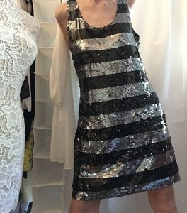 black and silver striped dress