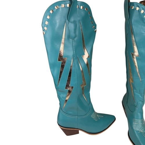 Marfa Boots The Lainey Blue Lightning 3" Heel Size 7.5 Rodeo Western Cowgirl - Picture 4 of 14