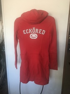 red hooded sweatshirt dress