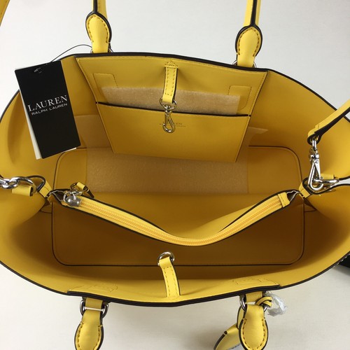 Lauren Ralph Lauren Resort 21 Leather Yellow Tote bag Crossbody Pockets New - Picture 5 of 13