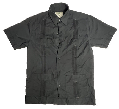Mojito Men Fit Black Short Sleeve Button Cotton Guayabera Dress Shirt Size M