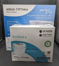 Aqua Optima -Perfect Pour- 35 Cup Water Filter Dispenser- 8 Evolve+ Filters- NOB