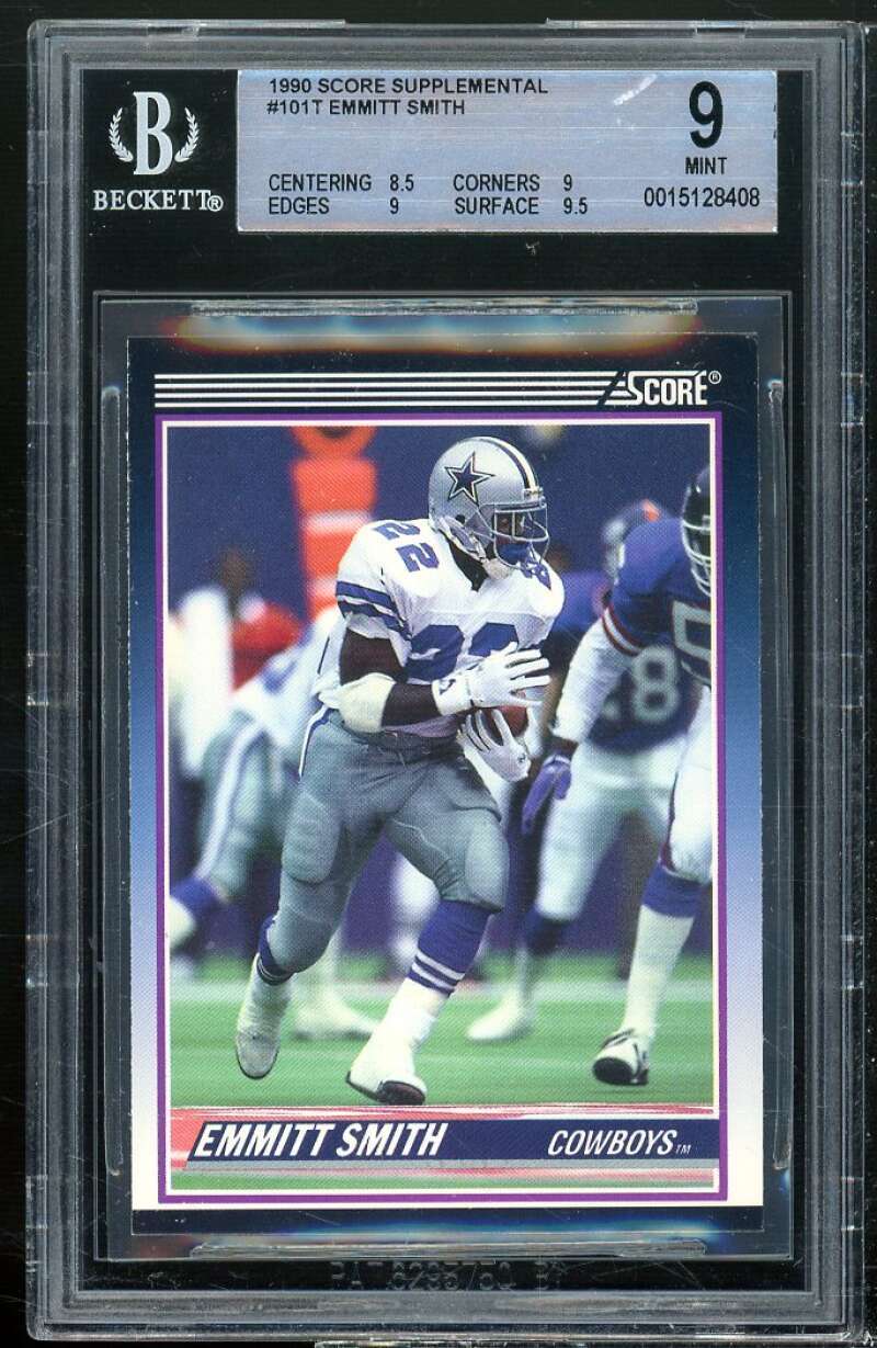 Emmitt Smith Rookie Card 1990 Score Supplemental #101T BGS 9 (8.5 9 9 9.5)