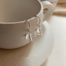 Natural 10mm White Clear Crystal Gems Roundel Beads Dangle Hook Earrings