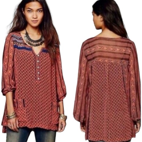 Free People tunica piuma nel vento stampa trasparente sequenza perline TG S/P - Foto 2 di 8