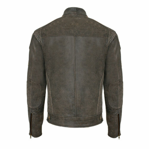 Chaqueta de cuero clásica británica para hombre con insignias motociclista marrón a rayas - Imagen 4 de 6