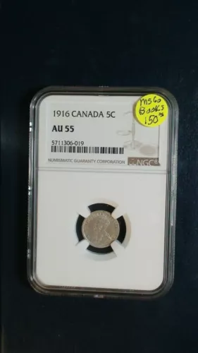 1916 Canada FIVE CENTS NGC AU55 SILVER 5C Coin PRICED TO SELL NOW! 