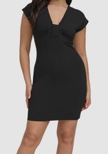Siena Women's Black V-Neck Scuba Stretch Crepe Mini Bodycon Dress Size 10