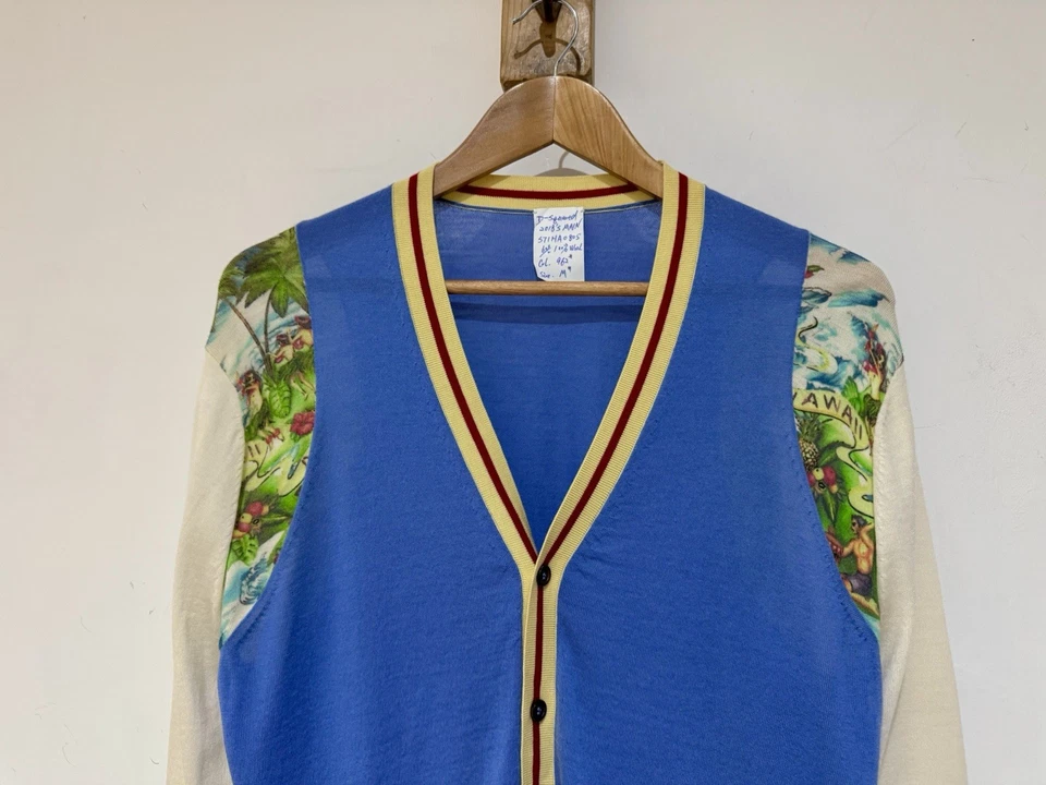 Dsquared2 Runway Sample Piece 2018 Summer Hawaiian 100% Merino Wool Cardigan M - Image 2 of 4
