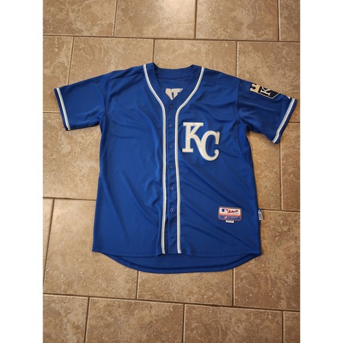 Majestic Mike Moustakas Kansas City Royals Jersey 8 Blue Mens Size 50 Cool Base