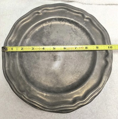 Vintage Crown Castle Ltd Pewter Set Of 7 Dinner Plates Made in USA