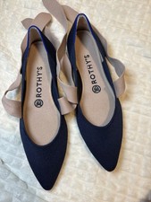 Rothy s The Point Mary Jane Flats Navy Blue Blush Pink Bow Women s Size 8