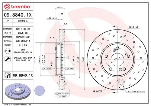 2x BRAKE DISC 09.8840.1X FOR ACURA TSXTLMDX HONDA PILOT K24Z3/K24A2 2.4L 4cyl - Picture 2 of 7