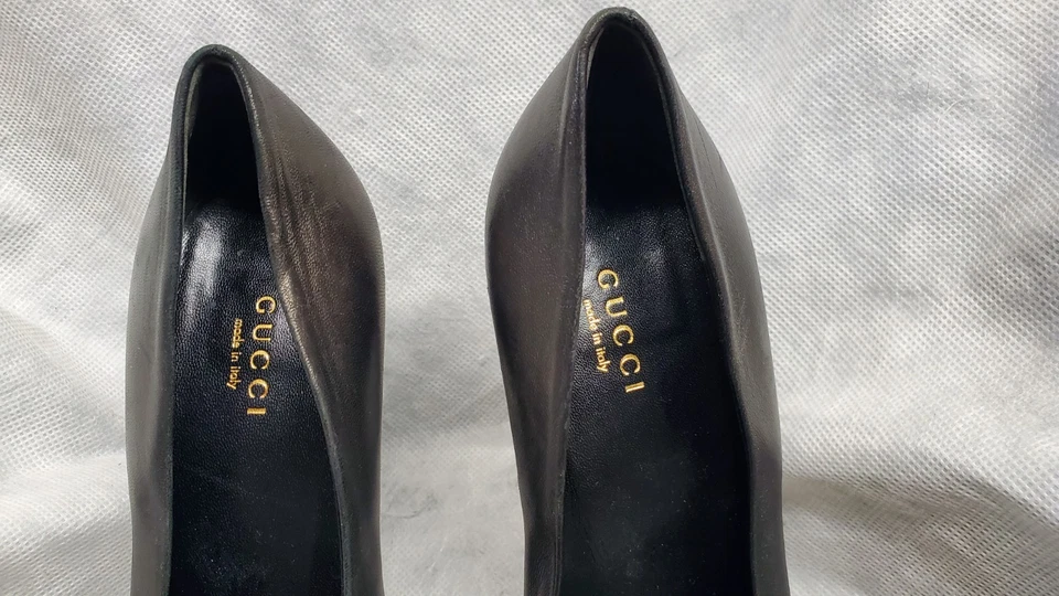 Sapatos femininos Gucci tamanho 37 EUA 6 couro preto salto alto plataforma - Imagem 3 de 4
