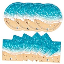 40Pcs Plates and Napkins Party Supplies, Disposable Ocean Waves Birthday Beach