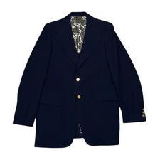 1960s McGregor Blazer Jacket Mens 42L Navy Blue Gold Buttons Paisley Lining USA