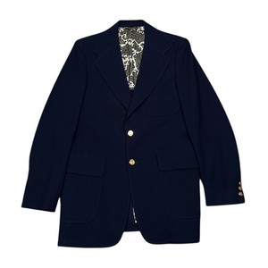 1960s McGregor Blazer Jacket Mens 40L Navy Blue Gold Buttons Paisley Lining USA