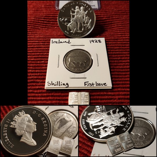 LOT 1990 Canada 50% Ag Dollar, 1928 Ireland, Swiss SILVER 0.56oz ASW | FREE SHIP