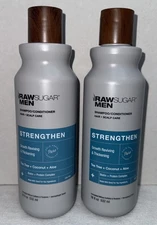 2 X Raw Sugar Men 2-in-1 Shampoo & Conditioner Strength W/ Biotin Tea Tree 18Oz