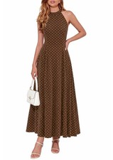 Summer Flowy Halter Dresses for Women Dot Brown Apricot,M