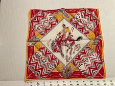 vintage Cowboy horse handkerchief gold red white square corner frayed