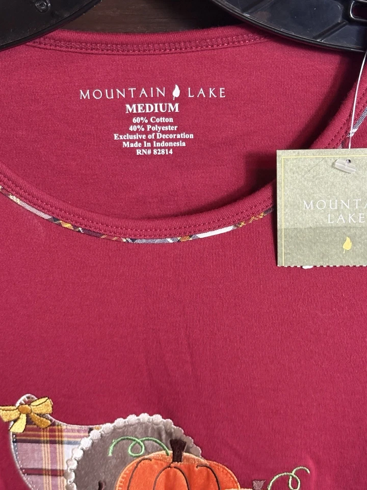 Mujer Vintage Mountain Lake Acción de Gracias Otoño Manga Larga Talla Mediana Nuevo de Lote Antiguo Foto 3 de 4