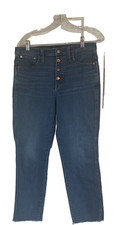 J Crew Jeans Womens 30 Blue Denim High Rise Straight Button Fly Raw Hem Vintage