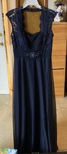 Navy Blue Lace Formal Gown Long Sleeveless V-Neck Women's Dress