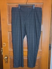 Ann Taylor Signature Dark Gray Windowpane Plaid Straight-Leg Trousers