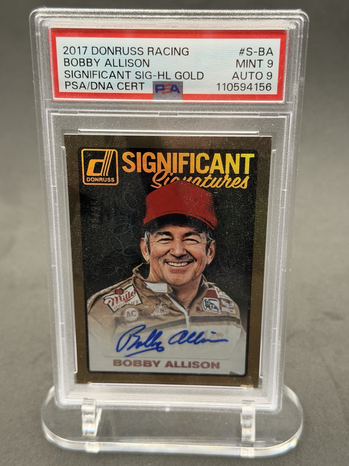 2017 Donruss Racing Bobby Allison Significant Signatures Gold Auto – PSA 9 MINT view 3