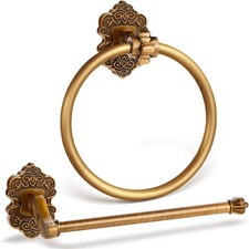 2 Pcs Antique Gold Toilet Paper Holder Towel Ring Hand Towel Hanger Toilet Paper