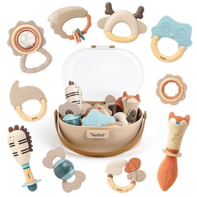 Baby Rattles & Teethers Set   Toys 0-6 Months, Teething 10 PCS, Neutral 
