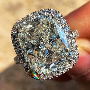 Authentic 5 CT Cushion Cut Moissanite Halo Wedding Engagement Ring 14K White Gold Plated