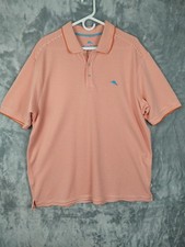 Tommy Bahama Shirt Mens XL Orange Striped Supima Cotton Polo Marlin Logo